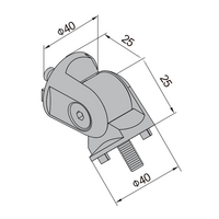 43-2FR-0 ALUMINUM PROFILE STAIR PART<br>FLAT TO ROUND PIVOT CONNECTION FOR 40MM ROUND RAIL